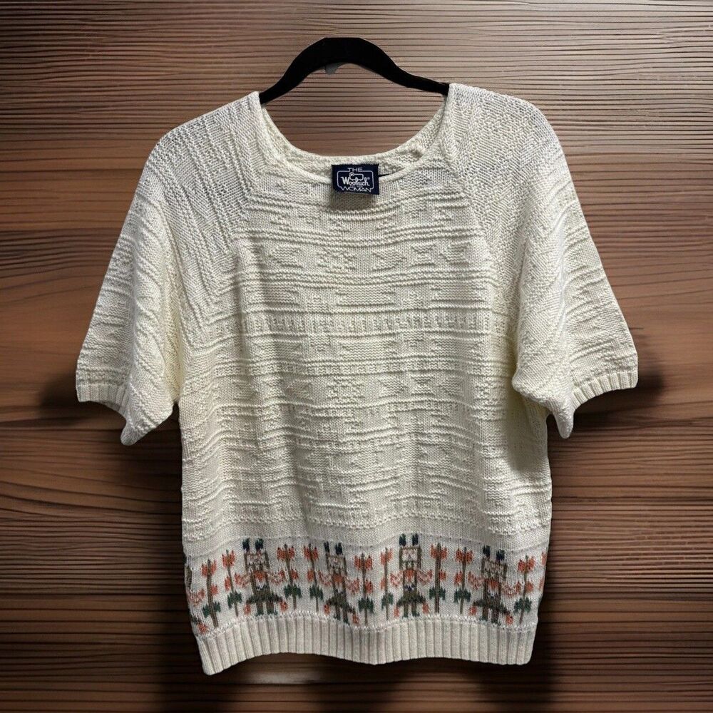 Vintage Sweater‎ Short Sleeve Medium Knit Floral Cotton Knit Cottagecore Summer